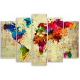Leinwandbild 5 teilig, Bunte Weltkarte 
