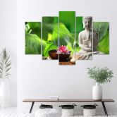 5-delige canvas print Boeddha verlaat bloemen 