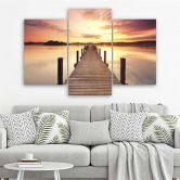 Leinwandbild 3-teilig, Steg See Sonnenuntergang 