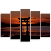 Leinwandbild 5 teilig, Torii-Tor bei Sonnenuntergang 