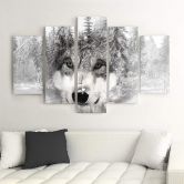 Wandbild 5-teilig, Wolf Wald Tier Grau 