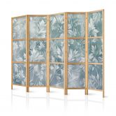 Japanischer Paravent, Raumteiler freistehend, Trennwand - Ornaments in Worn Muted Turquoises 