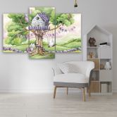 Leinwandbild 3 teilig, Weiße Kaninchen Hütte auf dem Baum 