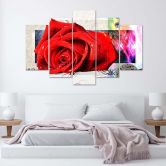 5 stykke lærredstryk Rød Rose Blomster Natur 