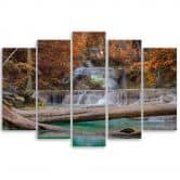 Leinwandbild 5 teilig, Wasserfall Herbst Wald 