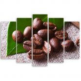 Wandbild 5-teilig, Kaffeebohnen-Blatt 