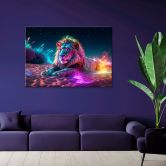 Leinwandbild, Neon Löwe Natur Abstraktion 