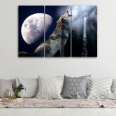 Leinwandbild 3-teilig, Wolf Natur Mond Nebel 