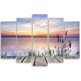 Leinwandbild 5 teilig, Steg Strand Sonnenuntergang  