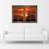Leinwandbild, Fensterblick Sonnenuntergang 