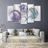 Leinwandbild 5 teilig, Quadratkisten Regale mit Blumen 