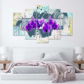 5 stuk canvas print, orchideeën violette abstractie 
