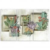 Leinwandbild 3 teilig, Quadratkisten Regale mit Blumen 