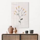 Tableau en verre acrylique Plante délicate avec fleurs jaunes - Goed Blauw 