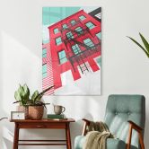 Acrylglasbild Rote Fassade mit Feuertreppe in New York - Heemskerk 