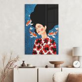 Acrylglasbild Frau im Blütenkleid mit Kois - Hülya 
