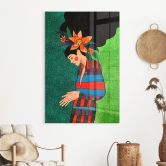 Acrylglasbild Frau im Streifenkleid mit orangen Blüten - Hülya 