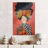 Acrylglasbild Lächelnde Frau mit orangen Blumen - Hülya 