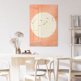 Tableau sur verre acrylique Essaim d'oiseaux devant le soleil chaud - Kubistika 