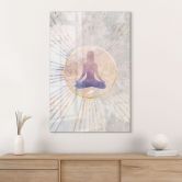 Akrylbillede Lotus position - Meditation i gyldent lys - Manovski 