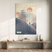Acrylglasbild Sonnenaufgang über der Pagode | Japan Landschaft - Roze 