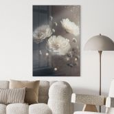 Tableau en verre acrylique Fleurs blanches avec poussière d'or - Treechild 