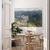 Tableau en verre acrylique Blanc des Alpes-Edelweiss sur la montagne 