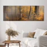 Acrylglasbild Goldene Blätter im nebligen Wald - Maier - Panorama 