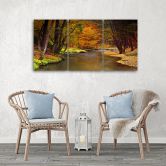 Leinwandbild 3-teilig, Herbstwald Fluss 