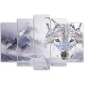 Wandbild 5-teilig, Wolf Wald Nebel Natur Grau 