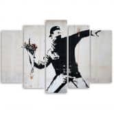 Leinwandbild 5 teilig, Banksy Graffiti Kunst Blumen 