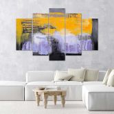 Canvas print 5 delen, abstractie geel violet 