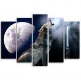 5-delige canvasprint, Wolf Nature Moon Fog 