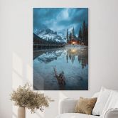 Wandbild Bergidylle am abendlichen See - Bing Li - Alu-Dibond 