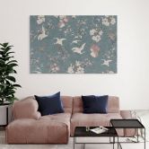 Wandbild Kraniche im Kirschblüten-Rausch Blau - Bloomery Decor - Alu-Dibond 