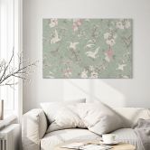 Wandbild Kraniche im Kirschblüten-Rausch Grün - Bloomery Decor - Alu-Dibond 