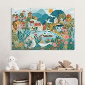 Wandbild Farbenfrohes Küstendorf im Sommer - Bonne Müller - Alu-Dibond 