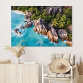 Wandbild Tropische Felsenküste der Seychellen - Colombo - Alu-Dibond 