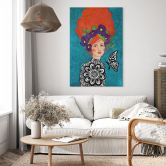 Wandbild Schmetterlingsfrau mit Blütenkranz - Hülya - Alu-Dibond 