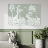 Wandbild Grüne Urzeitwelten - Dinosaurier unter Palmen - Kikki Belle - Alu-Dibond 