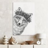 Wandbild Schwarz-weißer Fuchs mit Blumenkranz - Korenkova - Alu-Dibond 