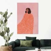 Wandbild Frau mit orangefarbener Decke - Müller - Alu-Dibond 