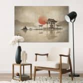 Wandbild Japanischer Tempel im Sonnenaufgang - Roze - Alu-Dibond 