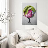 Wanddecoratie met zilvereffect boom met kleurrijke 3D kroon - Mielu - Alu-Dibond 