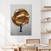 Wandbild mit Silbereffekt Baum mit goldener 3D-Krone - Mielu - Alu-Dibond 