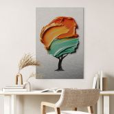 Wandbild mit Silbereffekt Baum mit oranger und grüner 3D-Krone - Mielu - Alu-Dibond 
