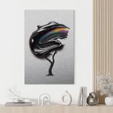 Wanddecoratie met zilvereffect boom met zwarte 3D kroon - Mielu - Alu-Dibond 