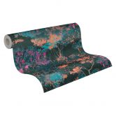 Florale Vliestapete mit Bäumen Schwarz bunt - Tapete im Aquarell-Look 