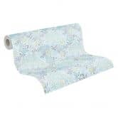 Papier peint avec rinceaux fleuris et fleurs bleu blanc - papier peint intissé floral 