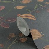 Florale Mustertapete Blüten Orange Rot – Dunkler Hintergrund – Vliestapete elegant 